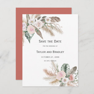 Tropische Floral Pampas Grass, Feathers, Rustisch  Save The Date