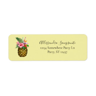 Tropische Floral & Pineapple Gele Retouradressen Etiket
