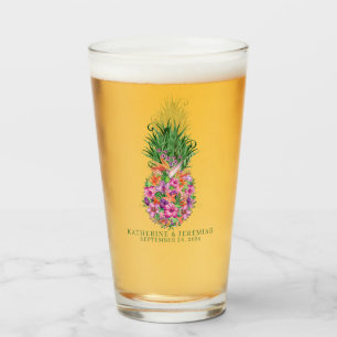 Tropische Floral Pineapple Waterverf Wedding Glas
