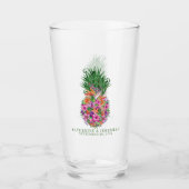 Tropische Floral Pineapple Waterverf Wedding Glas (Voorkant)
