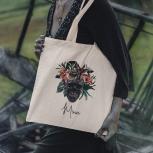 Tropische Floral Skull Persoonlijke Halloween Tote Bag