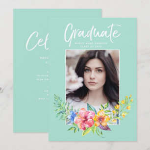 Tropische Floral Waterverf Foto Afstuderen Kaart