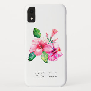 Tropische Floral Waterverf Hibiscus gepersonalisee iPhone XR Hoesje