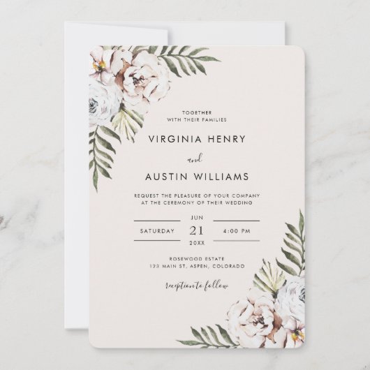 Tropische Floral Wedding Kaart (Voorkant)