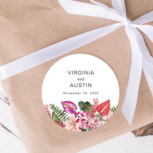 Tropische Floral Wedding Ronde Sticker