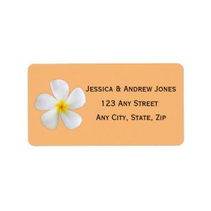 Tropische Floral, White Plumeria Oranje, bruiloft Etiket