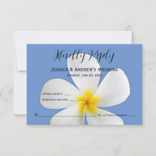 Tropische Floral, witte pruimen op blauw, RSVP Bedankkaart