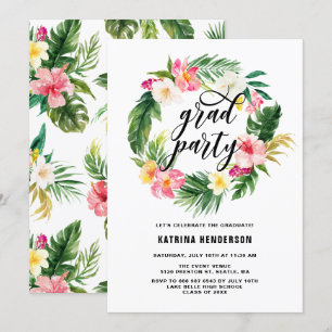 Tropische Floral Wreath Afstuderen Luau Party Kaart