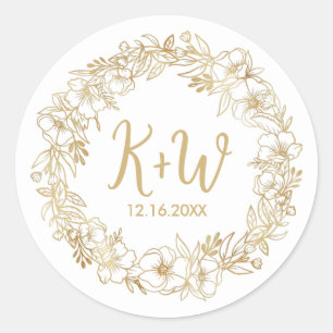 Tropische Floral Wreath Wedding Monogram Initialen Ronde Sticker