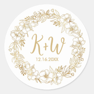 Tropische Floral Wreath Wedding Monogram Initialen Ronde Sticker