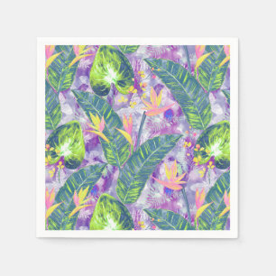 Tropische florale, botanische, lila, groene, roze, servet