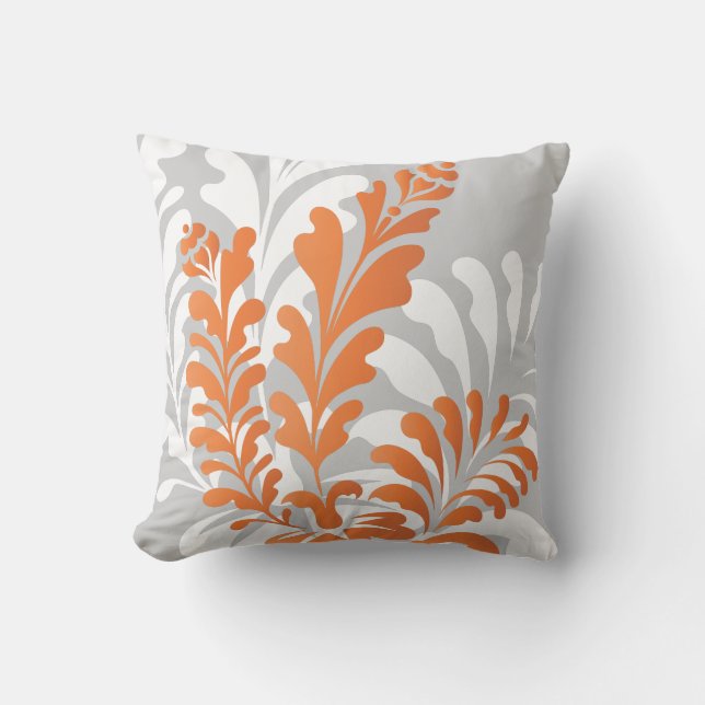 Tropische Florals Oranje, wit en grijs  Kussen (Voorkant)