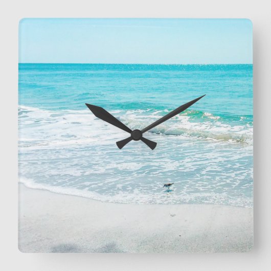 Tropische Florida Beach Sand Ocean Waves Sandpiper Vierkante Klok (Voorkant)