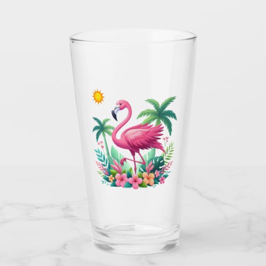 Tropische/Florida roze flamingo Glas (Voorkant)