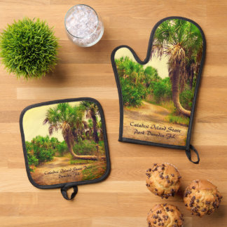 Tropische Florida Trail omzoomd met palmbomen Ovenwant & Pannenlap Set