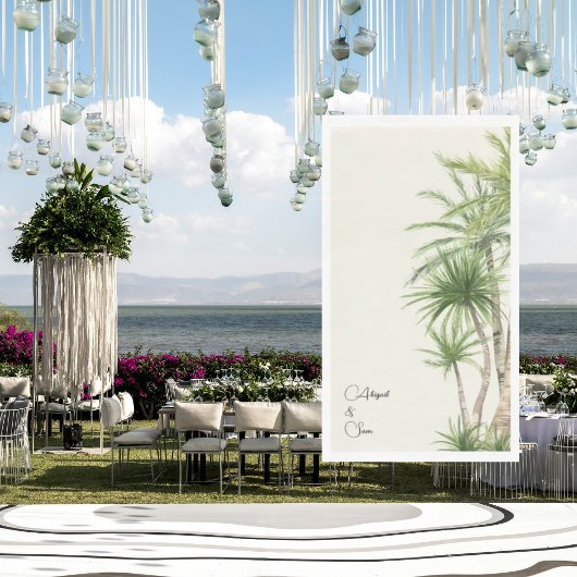 Tropische Foliage Cream Script Namen Bruiloft Servet