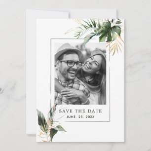 Tropische Foliage Green & Gold Photo Wedding Save The Date