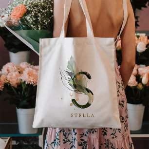Tropische foliage Monogram Letter "S", speciaal on Tote Bag
