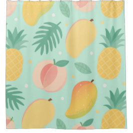 Tropische Fruit Pop, Pastel Ananas & Mango Dekbed Douchegordijn