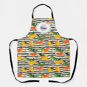 Tropische Fruit Stripe Geel Oranje Roze en Groen Schort
