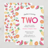 Tropische fruitige Roze Verjaardagsuitnodiging Kaart (Voorkant / Achterkant)