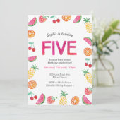 Tropische fruitige Roze Verjaardagsuitnodiging Kaart (Staand voorkant)