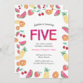 Tropische fruitige Roze Verjaardagsuitnodiging Kaart (Voorkant / Achterkant)