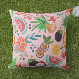 Tropische fruitroze tuin, all-over print buitenkussen