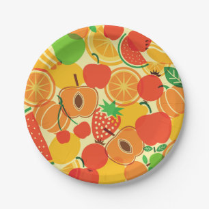tropische fruitsalade citrusappel aardbei papieren bordje