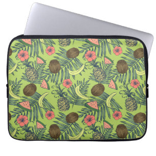 Tropische fruitschets op groen patroon laptop sleeve
