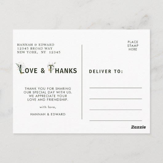 Tropische gebladerte brief dank u briefkaart (Achterkant)