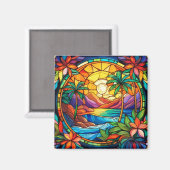 Tropische gebrandschilderde glaskunst magneet (Voorkant / Achterkant)