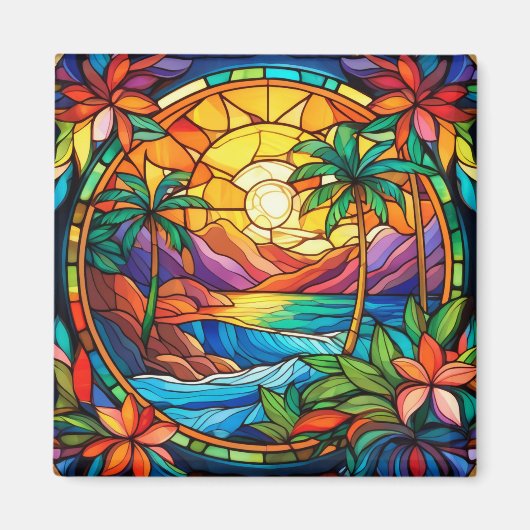 Tropische gebrandschilderde glaskunst magneet (Voorkant)