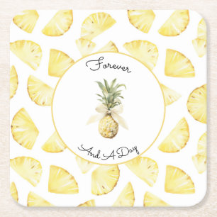 Tropische Gele Ananas Bruiloft Vierkante Kartonnen Onderzetter