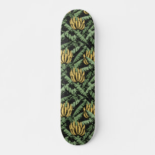 Tropische gele bananen en bladeren zwart skateboard