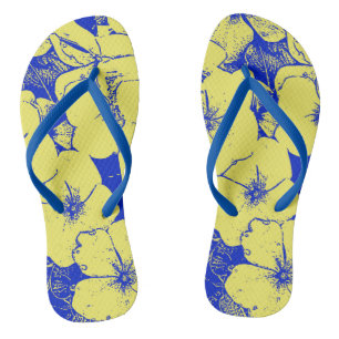 Tropische Gele Blauwe Bloem Print Teenslippers