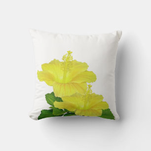 Tropische Gele Hibiscus op een Witte Vierkant Buitenkussen