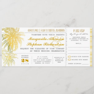 Tropische gele strand bruiloft ticket-boarding pas kaart
