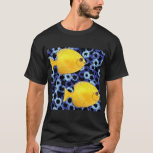 Tropische Gele Vis Indigo Koraalrif Patroon T-shirt
