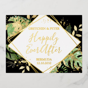 Tropische gelukkige-eind-ontvluchtingsreceptie folie uitnodiging briefkaart