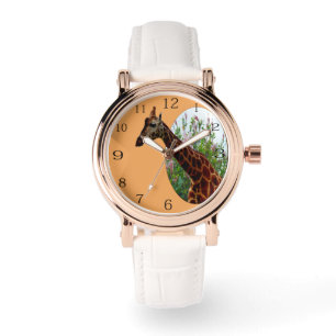 Tropische genade: Giraffe Popout kunst met Hibiscu Horloge