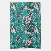 Tropische Girly Roze Turquoise Palm Bladeren Theedoek (Verticaal)
