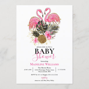 Tropische Glitter Roze Flamingo Baby Shower Kaart