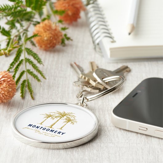 Tropische Gold Palm Trees Custom Family Reunion Sleutelhanger (Zijkant)