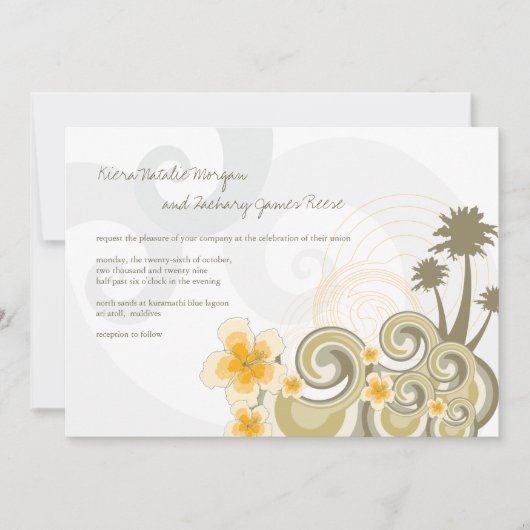 Tropische golven Gele Hibiscus-bestemming bruiloft Kaart (Voorkant)