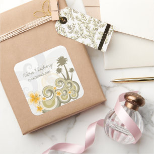 Tropische golven Gele Hibiscus-bestemming bruiloft Vierkante Sticker