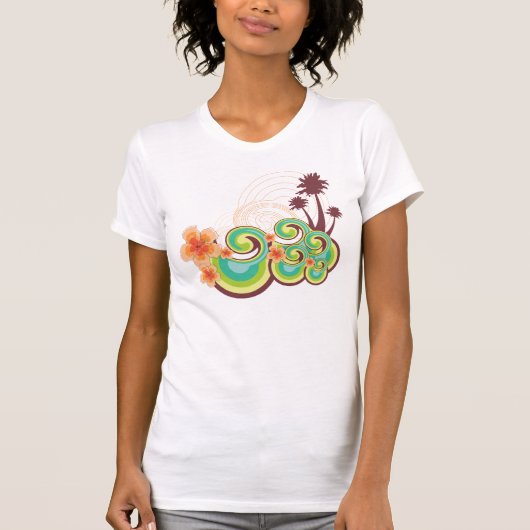Tropische golven Hibiscus Summer Beach Palm Trees T-shirt (Voorkant)