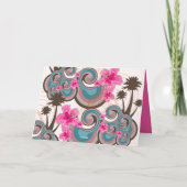 Tropische golven warme roze hibiscus strand bomen kaart (Achterkant)