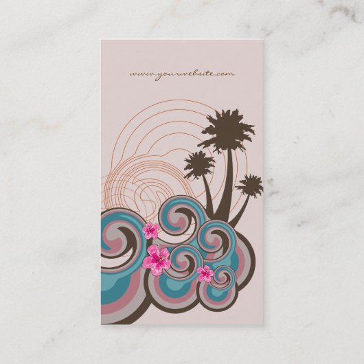 Tropische golven warme roze hibiscus strand bomen visitekaartje (Achterkant)