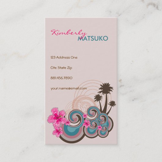 Tropische golven warme roze hibiscus strand bomen visitekaartje (Voorkant)